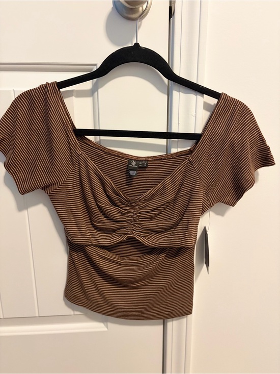 Volcom Tops - Volcom Brown Striped Off Shoulder Camisole